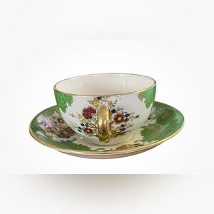 Georgian porcelain Soliam  Ware GREEN Flowers BREAKFAST Tea CUP Soho England